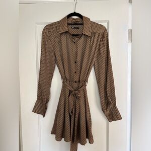 Zara Collared Long Sleeve Dress w/ Tie Waist NWOT
